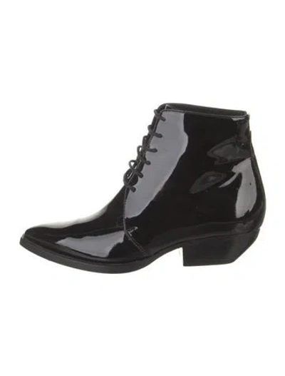 Pre-owned Saint Laurent Patent Leather Lace-up Boots In Black