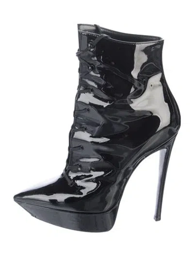 Pre-owned Saint Laurent Patent Leather Lace-up Boots In Black