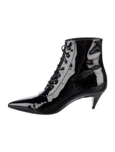 Pre-owned Saint Laurent Patent Leather Lace-up Boots In Black
