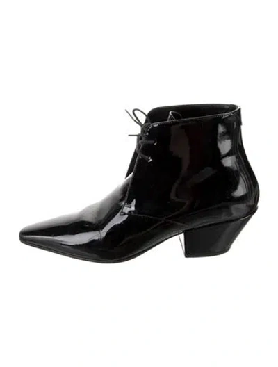 Pre-owned Saint Laurent Patent Leather Lace-up Boots In Black