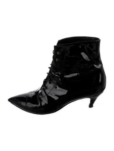 Pre-owned Saint Laurent Patent Leather Lace-up Boots In Black