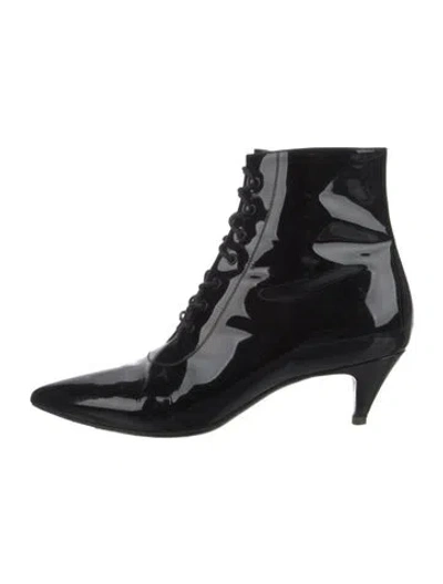 Pre-owned Saint Laurent Patent Leather Lace-up Boots In Black