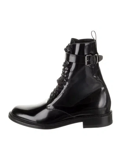 Pre-owned Saint Laurent Patent Leather Lace-up Boots In Black