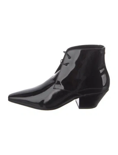 Pre-owned Saint Laurent Patent Leather Lace-up Boots In Black