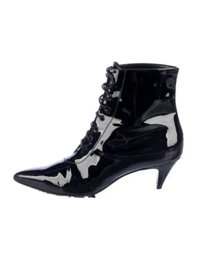Pre-owned Saint Laurent Patent Leather Lace-up Boots In Black