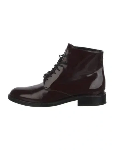 Pre-owned Saint Laurent Patent Leather Lace-up Boots In Burgundy