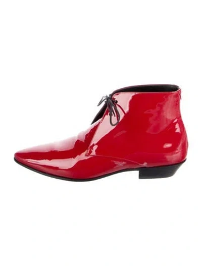 Pre-owned Saint Laurent Patent Leather Lace-up Boots In Red