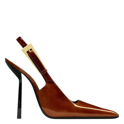 Saint Laurent Patent Leather Lee Slingback Pumps In Brown