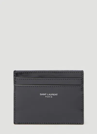 Saint Laurent Patent Leather Logo Cardholder In Blue