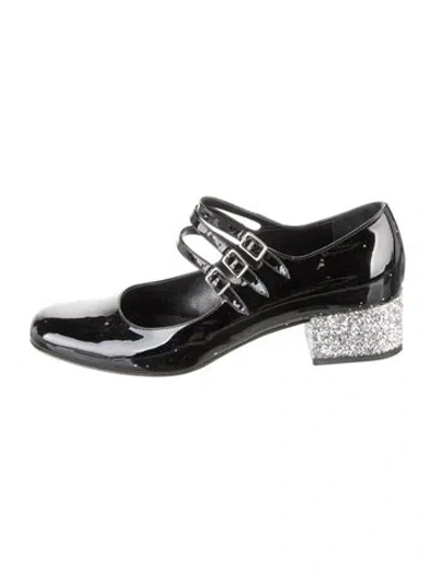 Pre-owned Saint Laurent Patent Leather Mary Jane Flats In Black