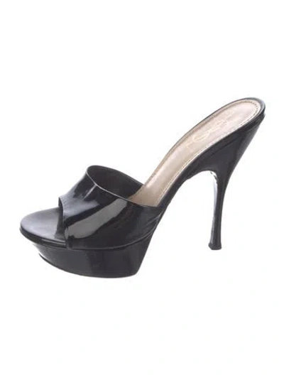 Pre-owned Saint Laurent Patent Leather Mules In Blue
