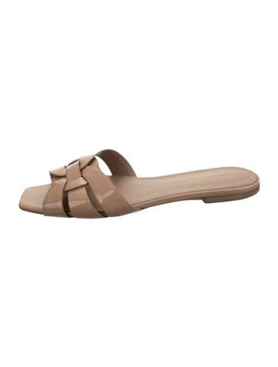 Pre-owned Saint Laurent Patent Leather Mules In Neutral