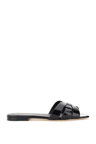 Saint Laurent Patent Leather Nu Pieds Tribute 05 Slides In Black