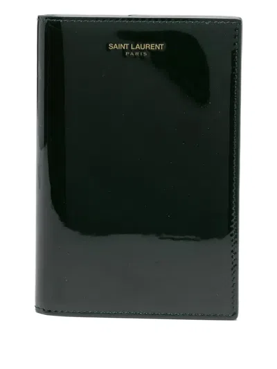 Saint Laurent Patent-leather Passport Holder In Green