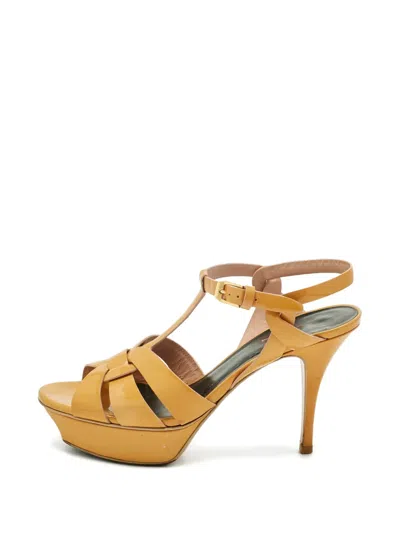 Pre-owned Saint Laurent Patent-leather Platform Sandals In Neutral