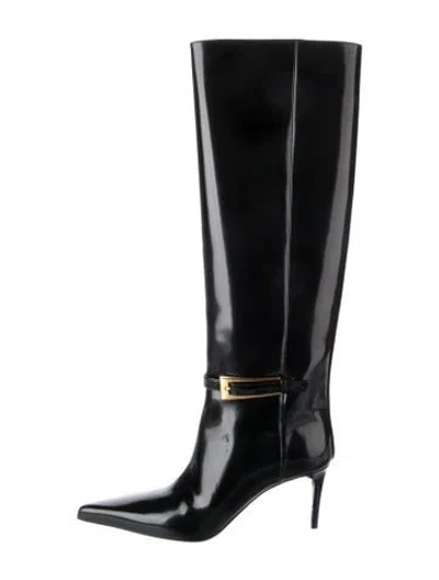 Pre-owned Saint Laurent Patent Leather Rain Boots In Black