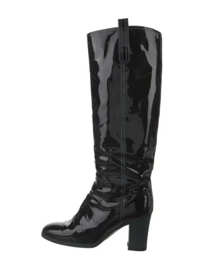 Pre-owned Saint Laurent Patent Leather Riding Boots In Black