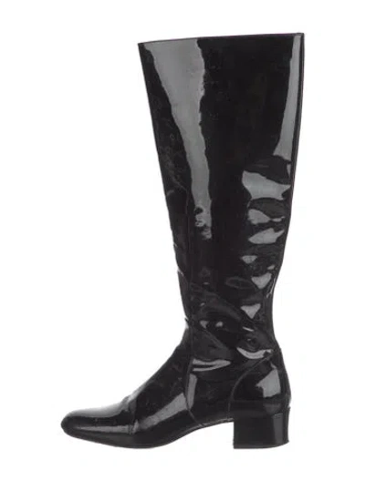 Pre-owned Saint Laurent Patent Leather Riding Boots In Black