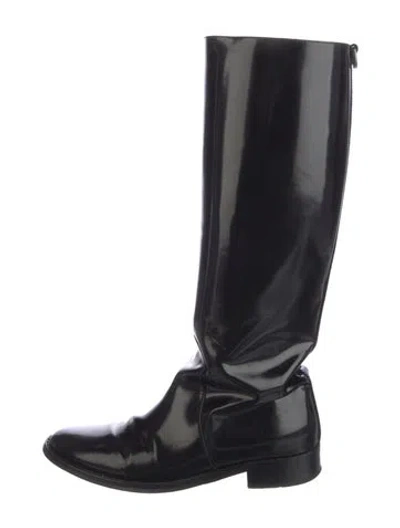Pre-owned Saint Laurent Patent Leather Riding Boots In Black