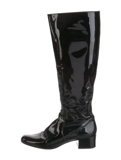 Pre-owned Saint Laurent Patent Leather Riding Boots In Black