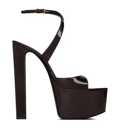 Saint Laurent Patent Leather Rossy Platform Sandals 100 In Brown