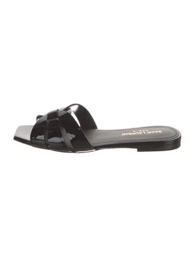 Pre-owned Saint Laurent Patent Leather Slides In Black
