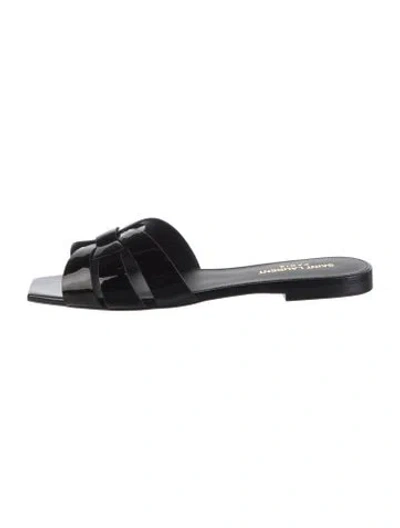Pre-owned Saint Laurent Patent Leather Slides In Black