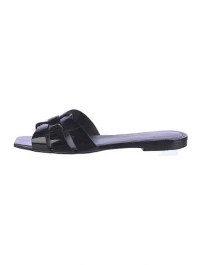 Pre-owned Saint Laurent Patent Leather Slides In Black
