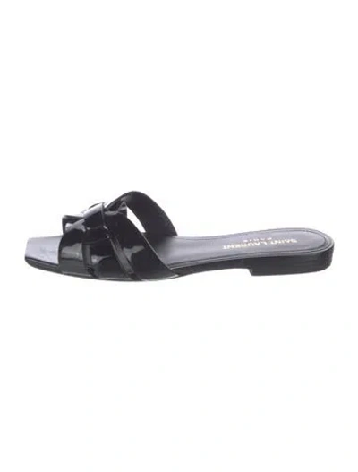 Pre-owned Saint Laurent Patent Leather Slides In Black
