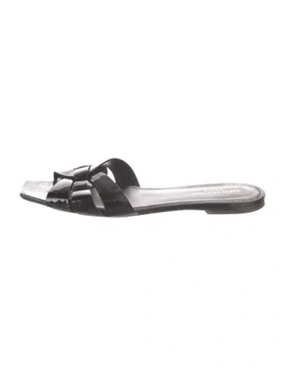 Pre-owned Saint Laurent Patent Leather Slides In Black