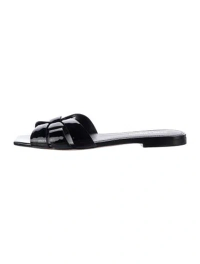 Pre-owned Saint Laurent Patent Leather Slides In Black