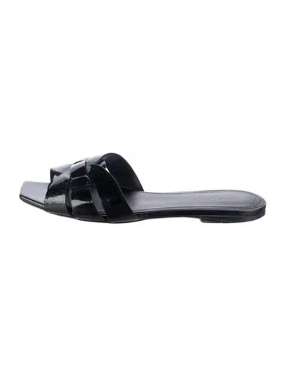 Pre-owned Saint Laurent Patent Leather Slides In Black