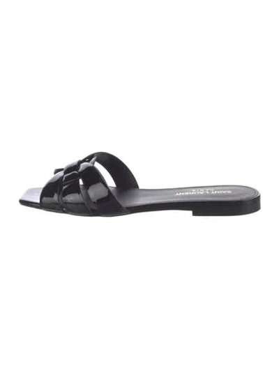 Pre-owned Saint Laurent Patent Leather Slides In Black