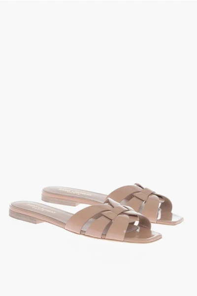 Saint Laurent Patent Leather Slides With Braiding