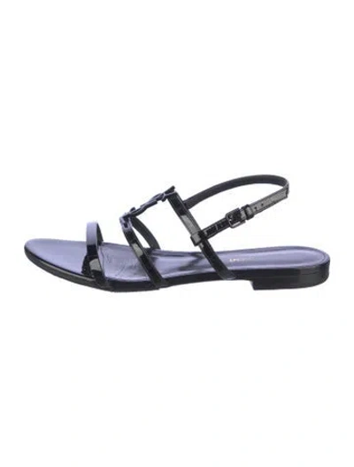 Pre-owned Saint Laurent Patent Leather Slingback Flats In Black