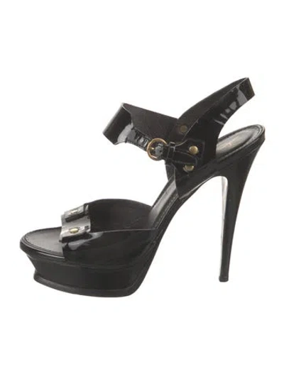 Pre-owned Saint Laurent Patent Leather Slingback Pumps In Blue