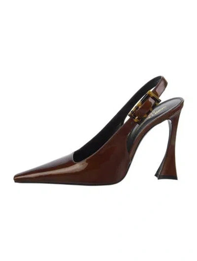 Pre-owned Saint Laurent Patent Leather Slingback Pumps In Brown