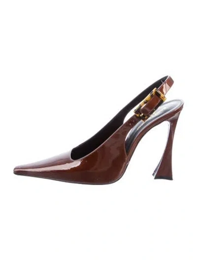 Pre-owned Saint Laurent Patent Leather Slingback Pumps In Brown