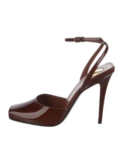 Pre-owned Saint Laurent Patent Leather Slingback Pumps In Brown