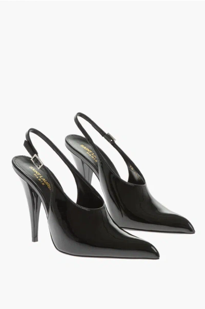 Saint Laurent Patent Leather Slingbacks With Cone Heel 12cm In Black