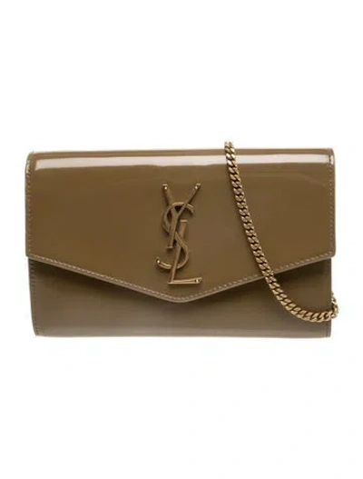 Pre-owned Saint Laurent Patent Leather Uptown Wallet On Chain 2024 In Neutral