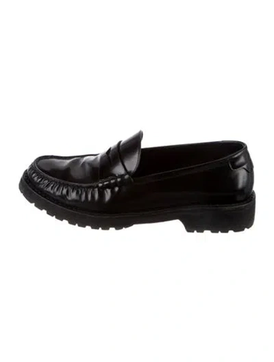 Pre-owned Saint Laurent Patent Leather Whipstitch Trim Loafers In Black