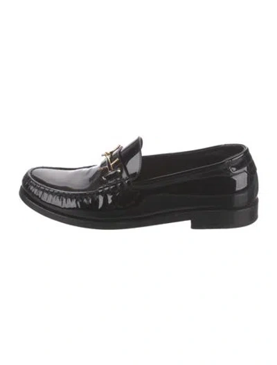 Pre-owned Saint Laurent Patent Leather Whipstitch Trim Loafers In Black