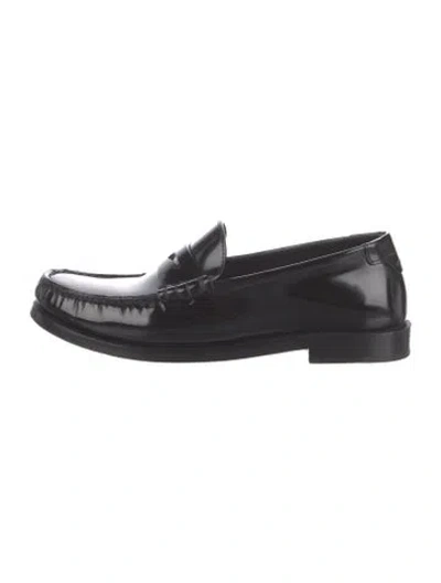 Pre-owned Saint Laurent Patent Leather Whipstitch Trim Loafers In Black