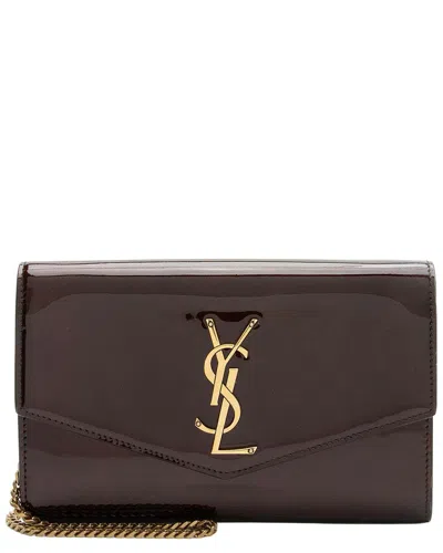 Saint Laurent Patent Monogram Uptown Chain Wallet (authentic Pre-loved) In Brown
