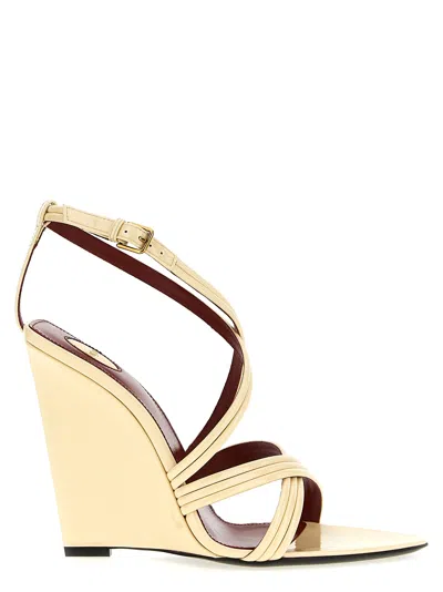 Saint Laurent Patent Sandals Wedges White