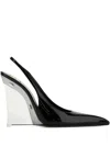 Saint Laurent Miller Patent-leather Slingback Wedge Pumps In Black
