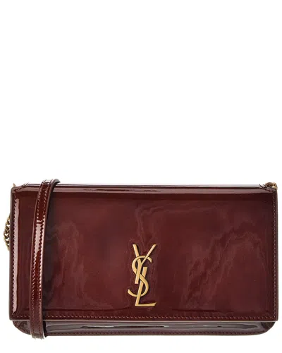 Saint Laurent Patent Wallet On Chain In Brown