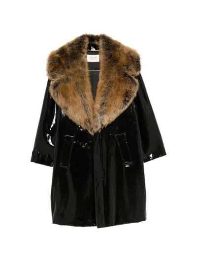 Saint Laurent Patent-finish Coat In Black
