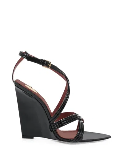 Saint Laurent Patent-leather Wedge Sandals In Black